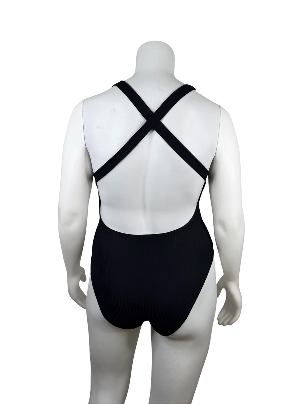 Andie Tulum Crossback Black Ribbed Scoop Neck One-Piece Swimsuit Sz. L NWT - Picture 3 of 5